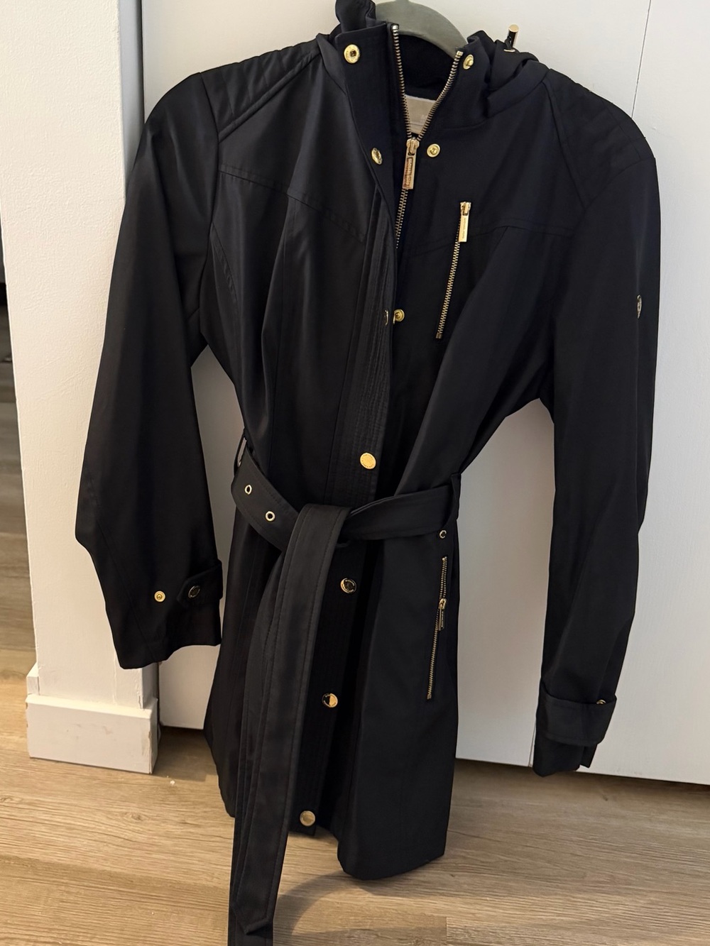 Michael Kors Black Rain Jacket with Gold Accents Size PL